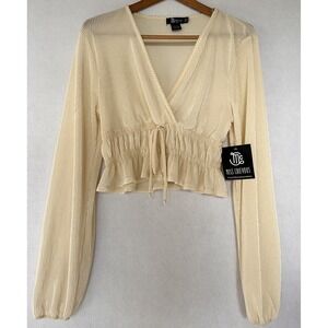 Long Sleeve Peplum Top L Cream Lightweight NWT Miss Chievous